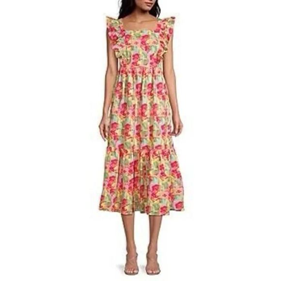 Peyton & Parker Short Sleeve Ruffled Sleeve Floral Midi Dress Size XL - Picture 1 of 15